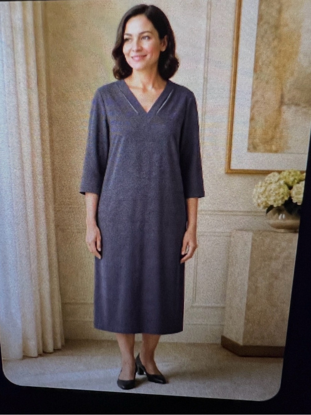 Doncaster grey lavender V-Neck Midi Dress